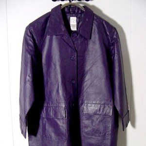 Roaman's Women's Purple Leather Long Button Jacket Sz 22W